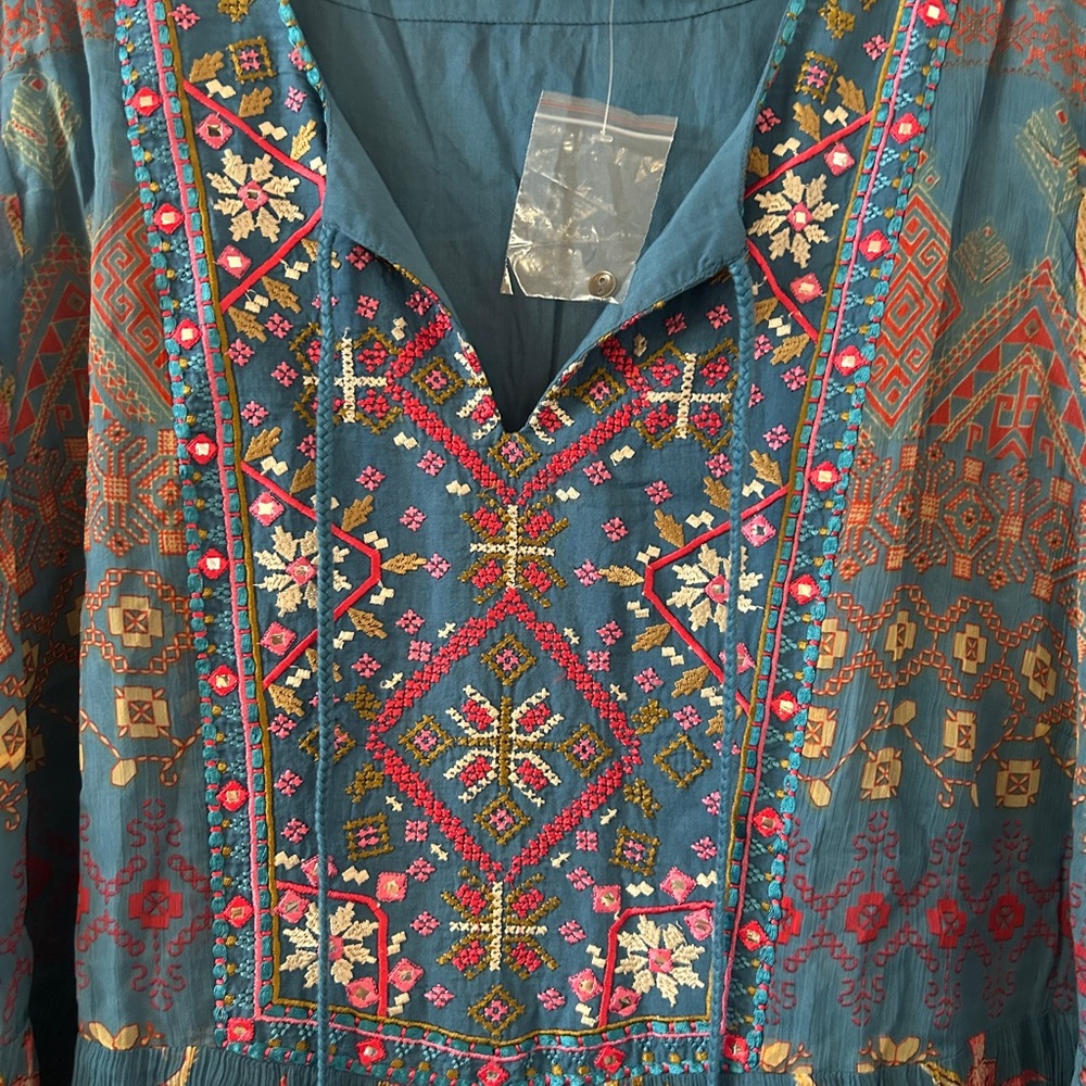 Soft Surroundings Teal Floral Embroidered Maxi Dress - Picture 6 of 9